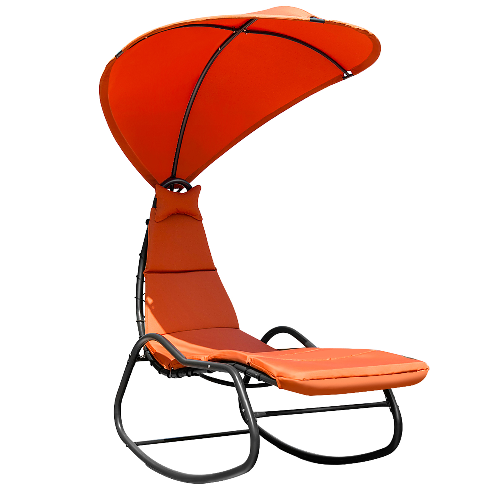 Gymax Patio Lounge Chair Chaise Garden w/ Steel Frame Cushion Canopy Orange - image 5 of 10