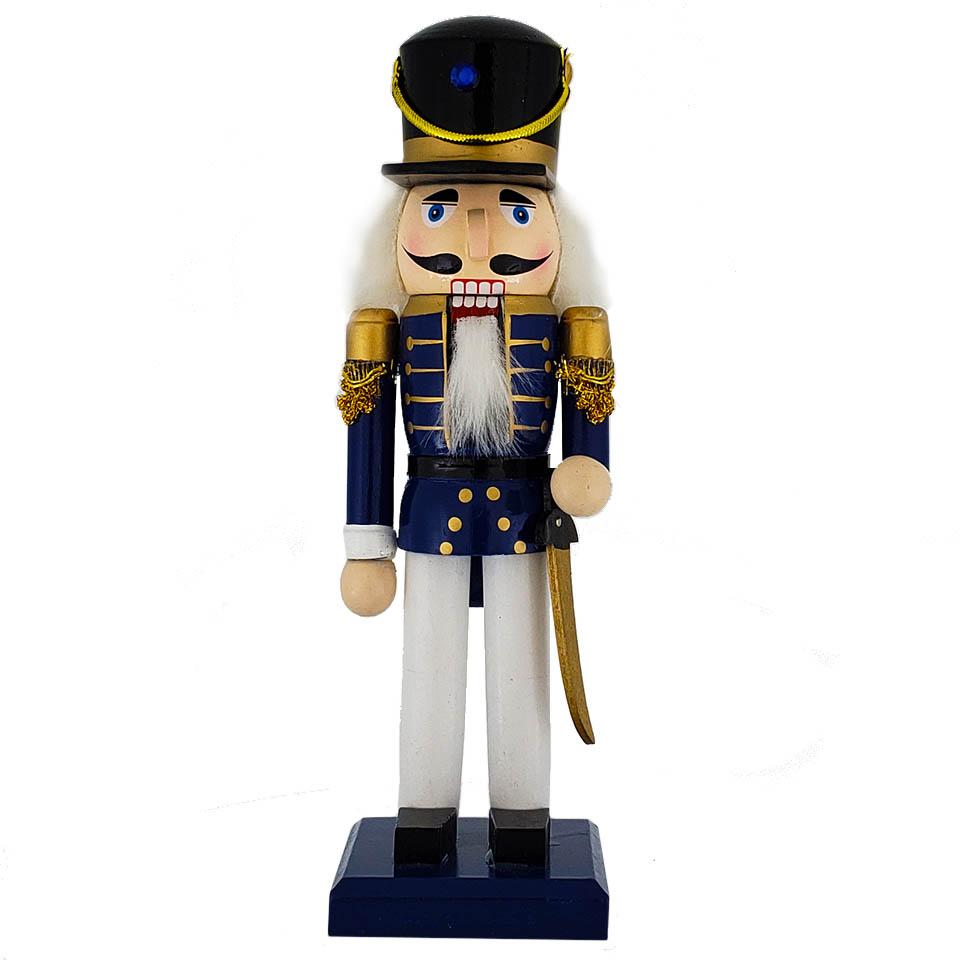 Traditional Soldier Nutcracker Blue White Black Hat 10 inch