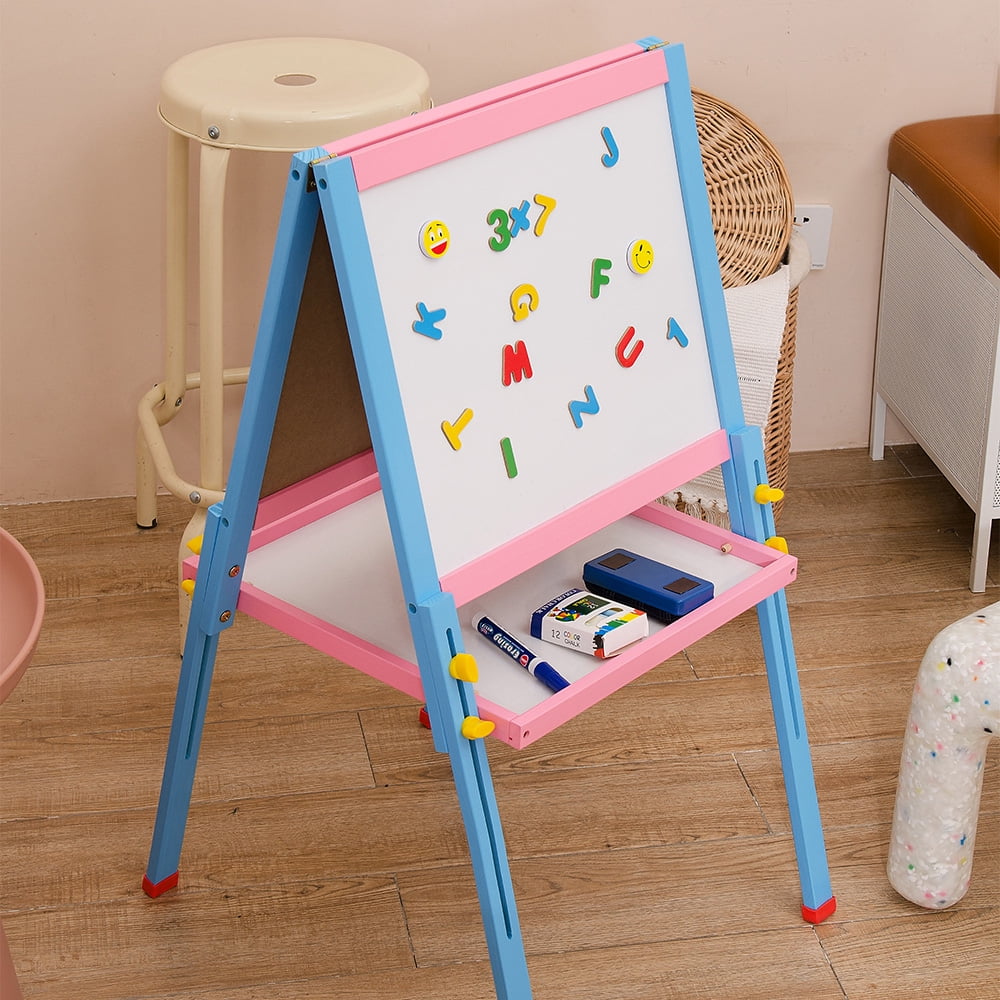 Adjustable Art Easel Whiteboard & Chalkboard Double Sided Stand For Kids Pink 