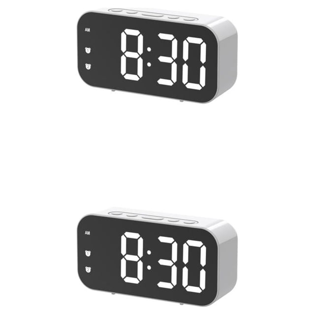 Injueey Reloj despertador digital Espejo Relojes electrónicos Brillo ajustable 12/24H Alarmas duales Reloj de Función de repetición Blanco 2Conjunto