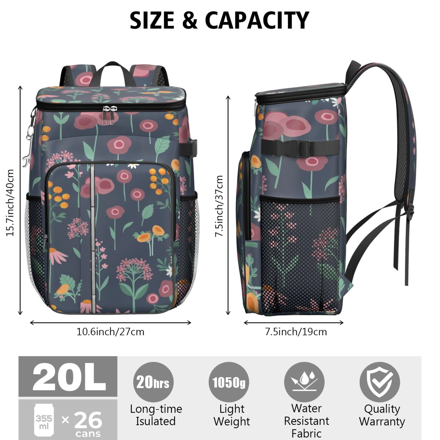 Camping Cooler Backpack 26 Cans,Cooler Bag Insulated Leak Proof Travel Cooler Bag Waterproof Lunch Picnic Beach Work Trip Thermal Bag Drink Beverage Beer Bag Cooler Mushroom