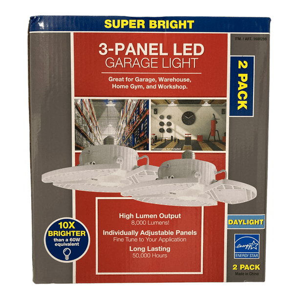 Global Value Lighting 8,000 Lumens 3Panel LED Garage Light