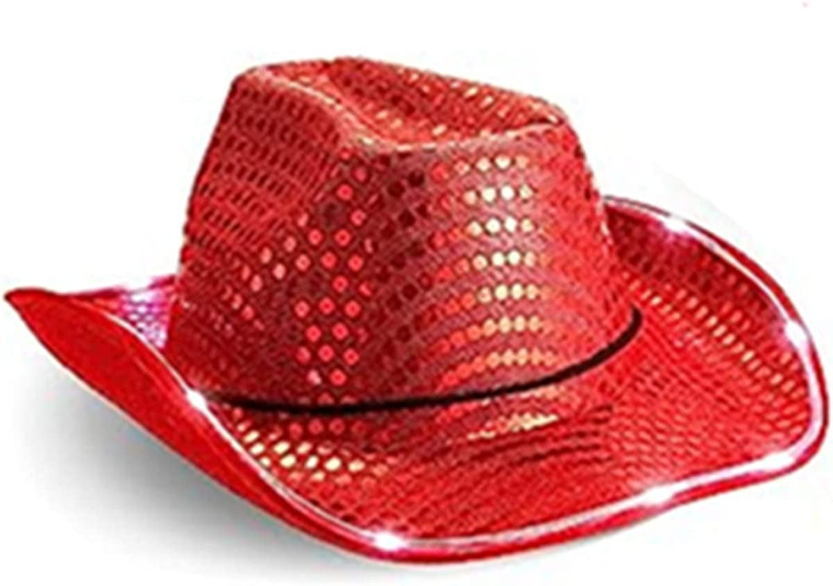 LINLIN Light Up Cowboy Hat, Led Hat Cowboy Sequin Party Cap Flashing