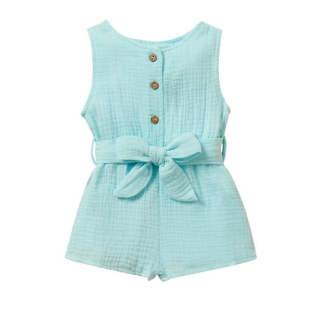 

PatPat Baby Girl Crepe Solid Belt Decor Sleeveless Baby Romper