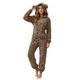 thumbnail image 2 of Womens Fleece Onesies Pajamas Warm Sherpa Romper Sleepwear One Piece Loungewear with Bear Ear (Coffee M), 2 of 7