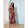 thumbnail image 4 of Vestido de Verano para Mujer, , con Escote en V, Estampado Floral, Estilo Tropical, con Abertura Lateral para Playa Vino Tinto L, 4 of 9