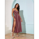thumbnail image 4 of Vestido de Verano para Mujer, , con Escote en V, Estampado Floral, Estilo Tropical, con Abertura Lateral para Playa Vino Tinto L, 4 of 9