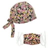 Opromo Scrub Cap Hat with Sweatband for Ponytail and Free Reusable Cotton Mask-Black Floral
