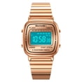 thumbnail image 4 of Retro Stainless Steel Digital Watch, unisex waterproof wristwatch with date alarm, durable metal band for daily casual wearing,,Rose Gold, 4 of 5