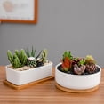 thumbnail image 5 of BToBackyard Succulent Planter Flower Vase Flowerpots With Drainage Hole Rectangular White Bamboo Tray Home Outdoor Decor Ceramic Pot, 5 of 12