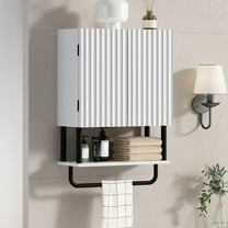 Bathroom Wall Cabinet with 2 Doors, 3-Tier Modern Farmhouse Medicine Cabinet, Over The Toilet Storage Cabinet with Adjustable Shelf and Towel Bar(White, Small)