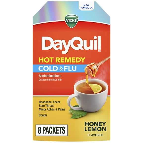 Vicks DayQuil Hot Remedy Cold & Flu Powder, Daytime Cold Medicine for Adults, 8 Count