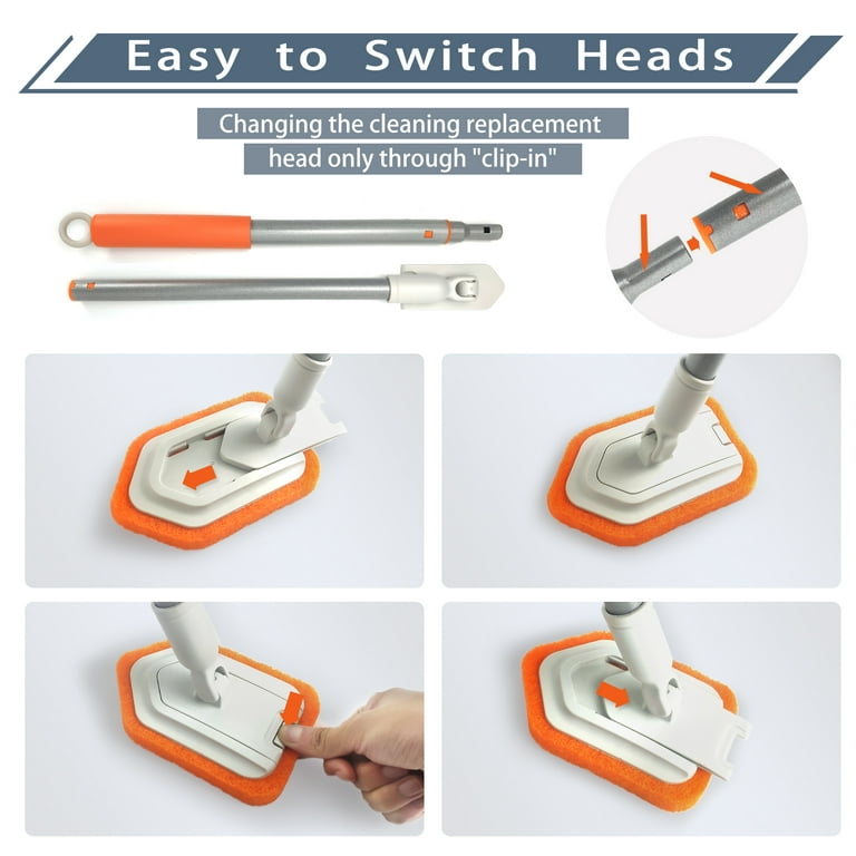 JEHONN Shower Scrubber Tub and Tile Cleaning Brush with Long Handle Orange  