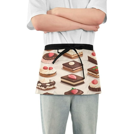 

Yayeee Waist Apron with Pockets for Cooking Waterproof Half Server Aprons Cute Chocolate Cakes