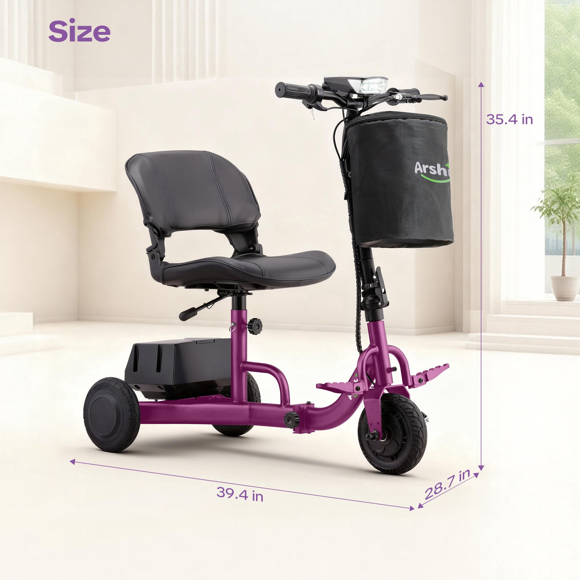 QEASET Foldable Lightweight Electric Mobility Scooter for Adults – Compact Short-Distance Travel Aid, Purple