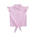 thumbnail image 3 of Yesfashion Girls Sleeveless Plaid Button Down Shirt Summer Crop Tops Tie Knot Ruffle Sleeve Shirt Blouse 3-12Y, 3 of 8