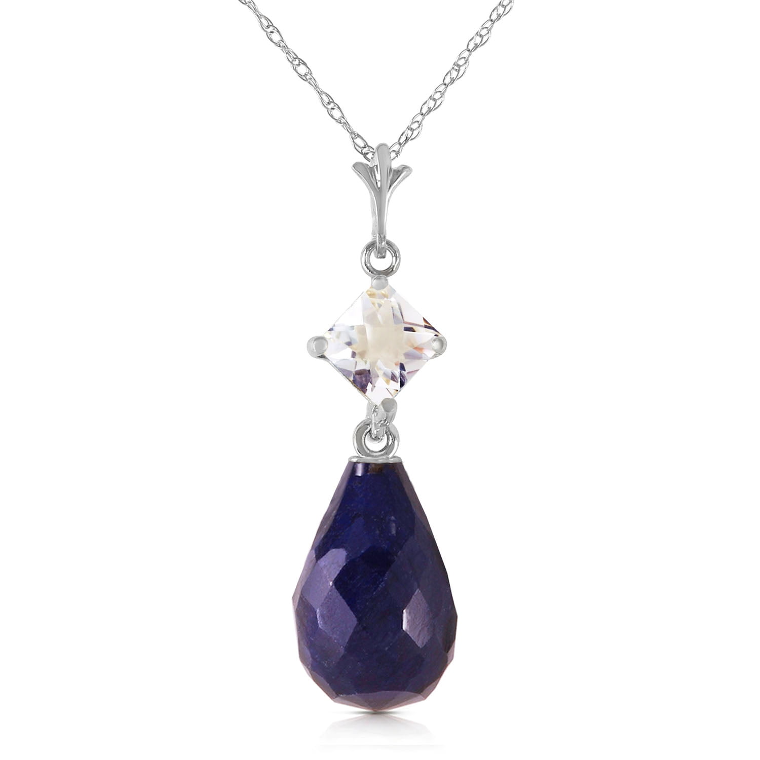 Galaxy Gold 14K Solid Gold 9.3 Carat Natural Sapphire Pendant Necklace for Women - White Gold Fine Jewelry