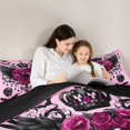 thumbnail image 4 of Homewish Gothic Skull Full Size Comforter Sets,Halloween Bat Bedding Comforter Set,Pink Floral Crown Wings Duvet,Black Reversible,3pcs,1 Comforter and 2 Pillowcases, 4 of 7