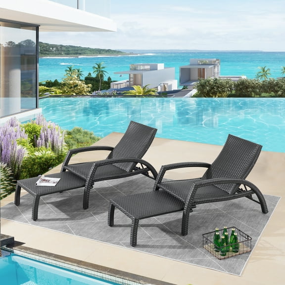 Ulax Furniture Aluminum Convertible and Adjustable Chaise Lounge - Set of 2, Black