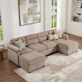 thumbnail image 3 of Bonzy Home Modular Corduroy Sectional Sofa with Pull Out Sleeper, Convertible U-Shaped Couch, Free Combination Upholstered Sofa Bed for Living Room, 3 of 7