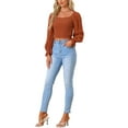 thumbnail image 2 of INSPIRE CHIC Crop Blouse Long Sleeve Top for Women's Ruffle Square Neck Casual Blouses Caramel XS, 2 of 5