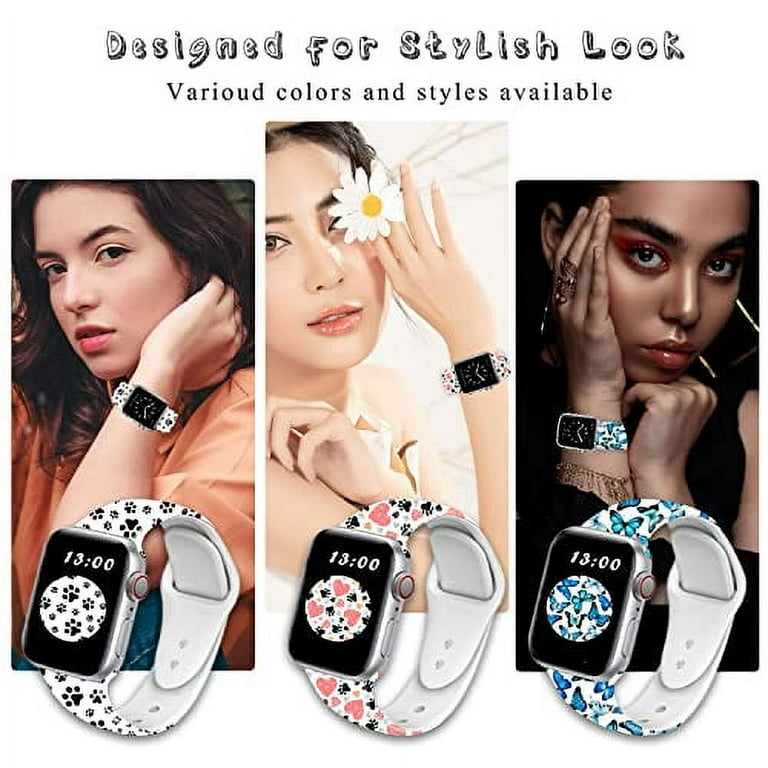 Paw Print Sport Bands Compatible with Apple Watch Band 38mm 40mm 41mm 42mm 44mm 45mm for Women Men Adjustable Soft Silicone Replacement Smartwatch Wristband for iWatch Series 7 6 5 4 3 2 1 SE38mm App ...