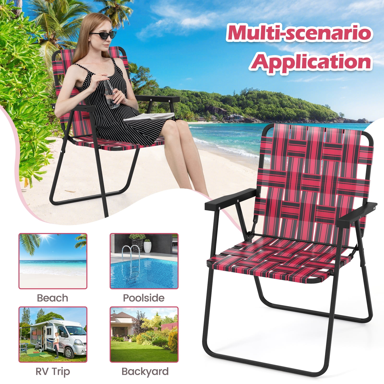 Topbuy Heavy-Duty Metal Frame Camp Chair, Red
