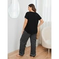 thumbnail image 5 of ebukurty Plus Size Black Pajama Sets for Women 2 Piece Short Sleeves V-neck Soft Sleepwear, Sizes 1XL-4XL, 5 of 13
