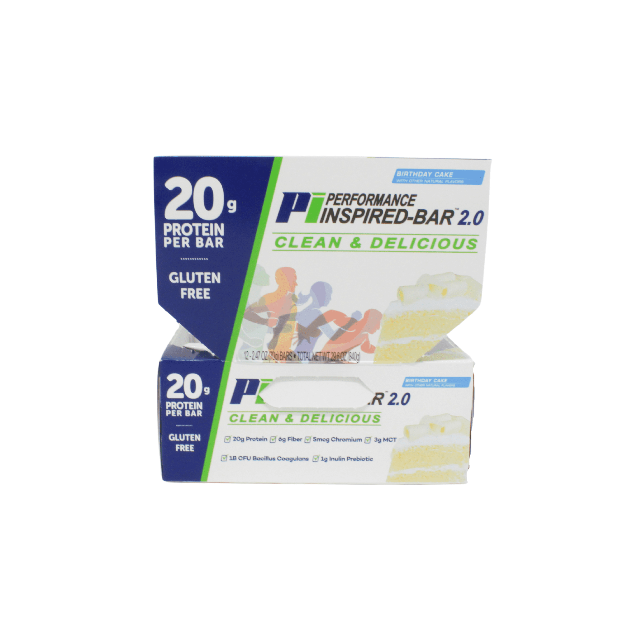 Performance Inspired Nutrition - Protein Bar 2.0 – 20G Protein - 6G Fiber - 3G MCTs - 1 Billion CFU Probiotics – 1G Prebiotics - G Free – 70G Bar - Birthday Cake - 12 Ct. Box