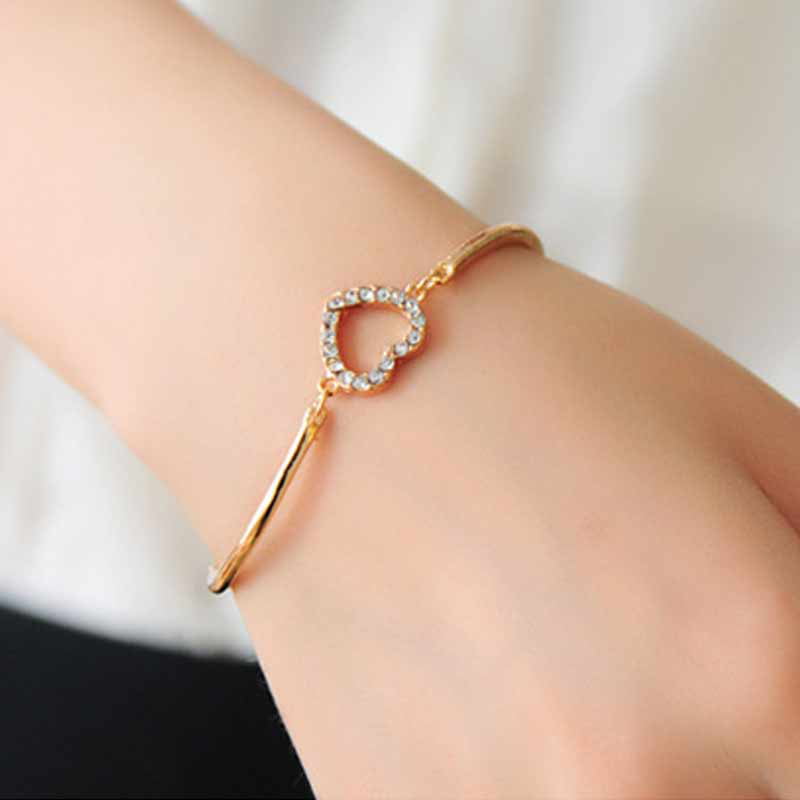 Fashion Ladies Plated with Rhinestones Charm Wide Cuff Open Bracelets Bangles