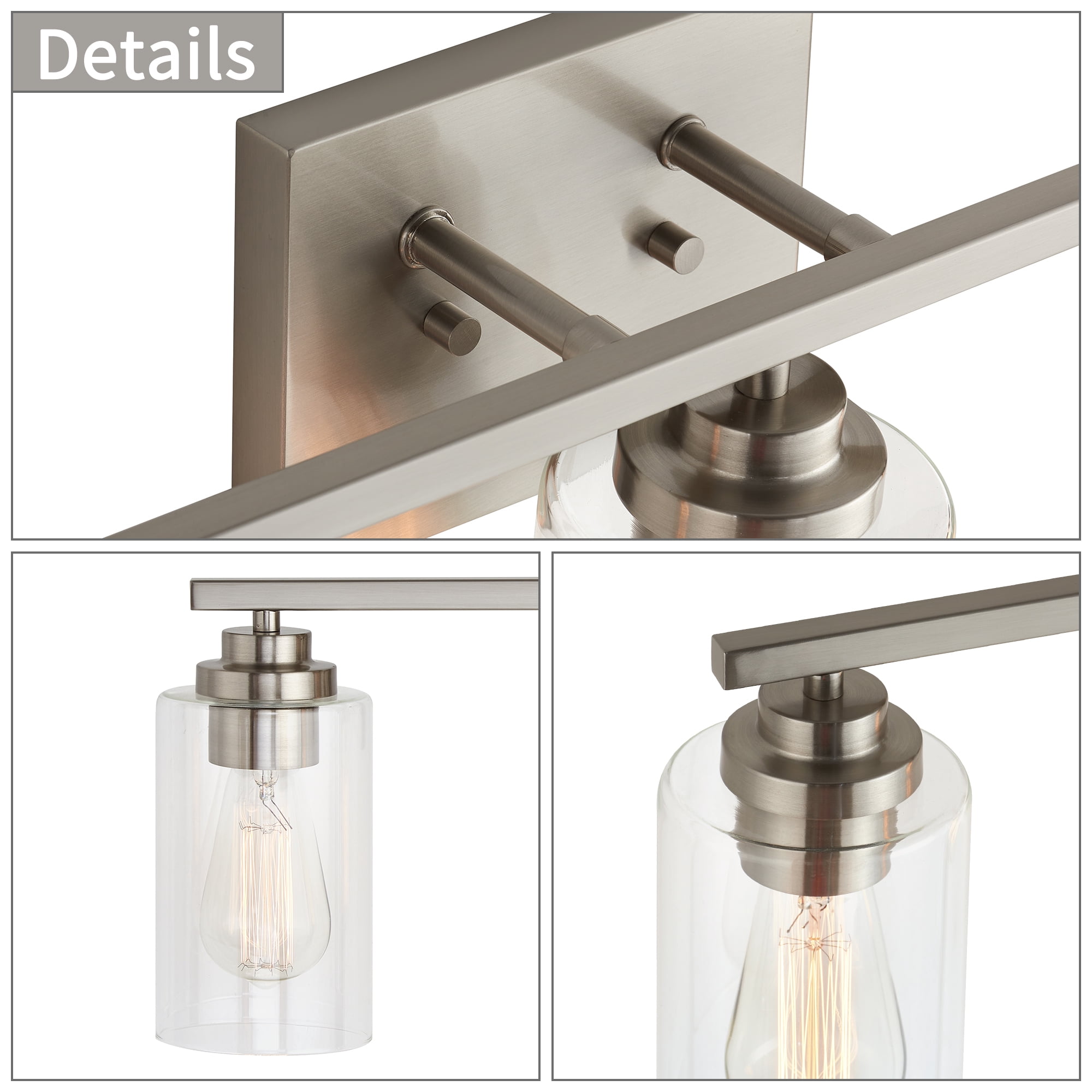 Kyrid Bathroom Vanity Light Fixtures, 3 Light Modern Wall Lamp with Glass Shade for Mirror Bedroom Hallway