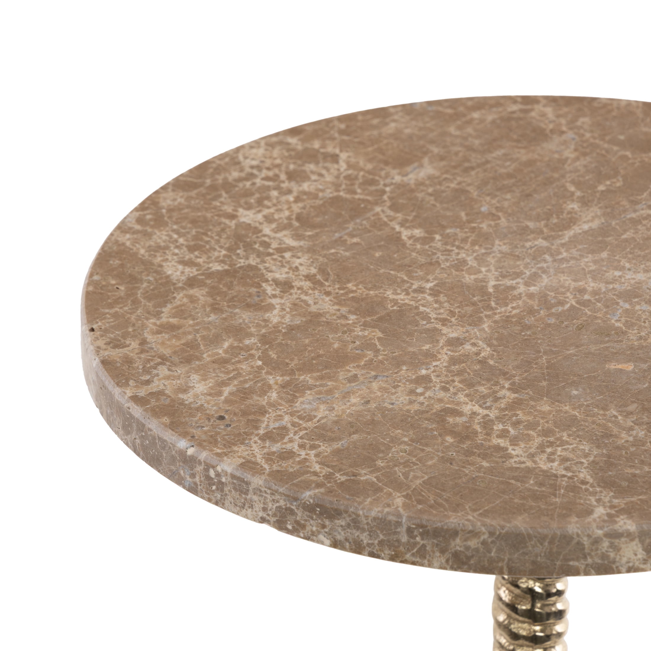 DecMode 10" x 25" Gold Aluminum Metal Pedestal Accent Table with Beige Marble Tabletop, 1-Piece