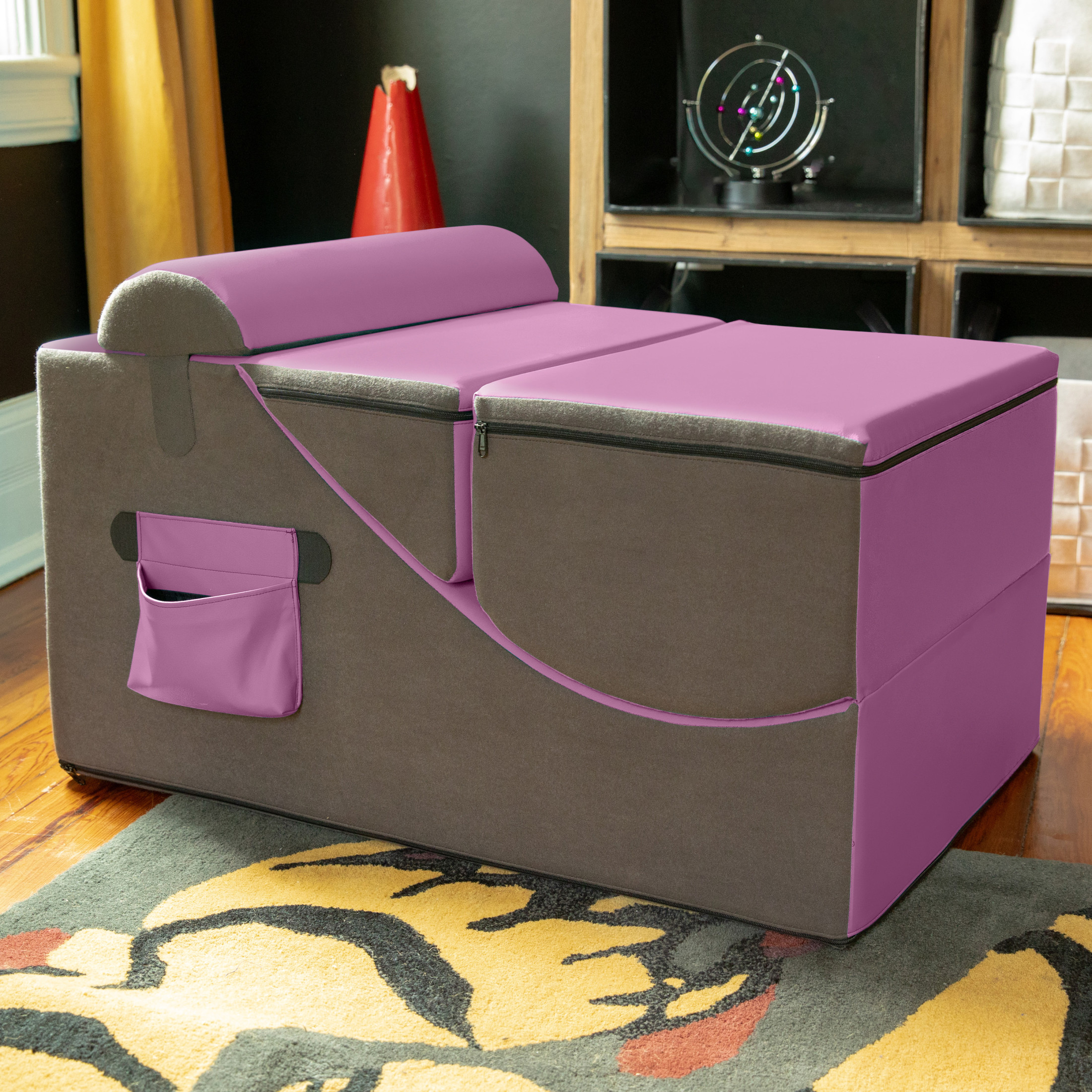 Jaxx Flexx V-Tex Convertible 3 in 1 Gamer Chair, Table, & Ottoman w/ Adjustable Headrest & Pocket - Vinyl Plum