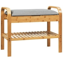 Gymax Shoe Rack Bench Bamboo W/Cushioned Seat&Storage Shelf Padded Seat Shoe Bench
