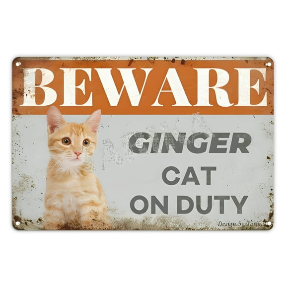 1pc Unframed Sign - Beware Ginger Cat on Duty - Retro Vintage Style - Wall Art Decor - For Cat Lovers & Home Decor Enthusiasts -