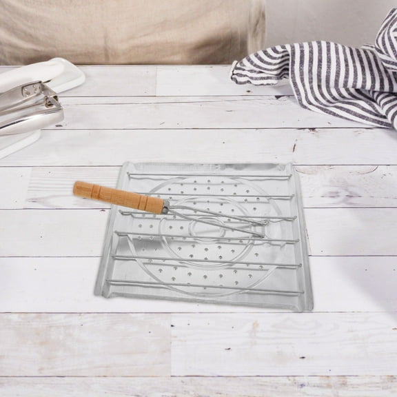 FONDOTIN Stainless Steel Grill Basket Multi Functional Wire Roaster Rack with Wooden Handle for Steaming Cooling and Baking