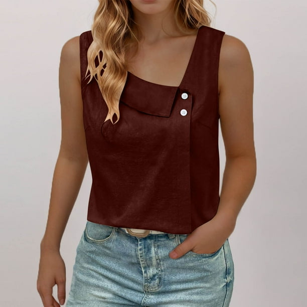 Fiudx Camisas de Mujer Tops Sin Mangas de Mujer Regulares de Color Sólido de Verano con Cuello Redondo Casual para Mujer
