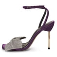 thumbnail image 2 of FSJ Women Sexy Rhinestones Bowknot Stiletto Thin High Heel Sandals Square Open Toe Ankle Buckle Strap Daily Walking Dress Shoes Size 8 Purple, 2 of 5