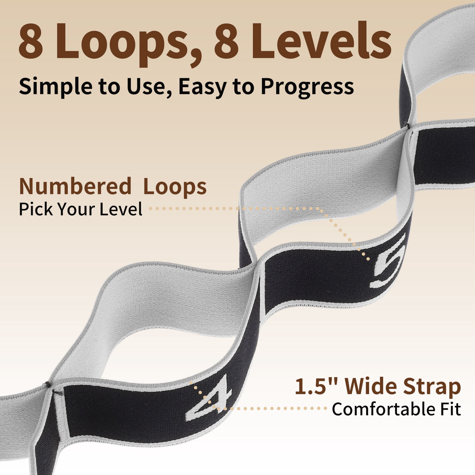 Unique Bargains Stretch Strap for Yoga Stretching with 8 Loops for Stretching  Gray