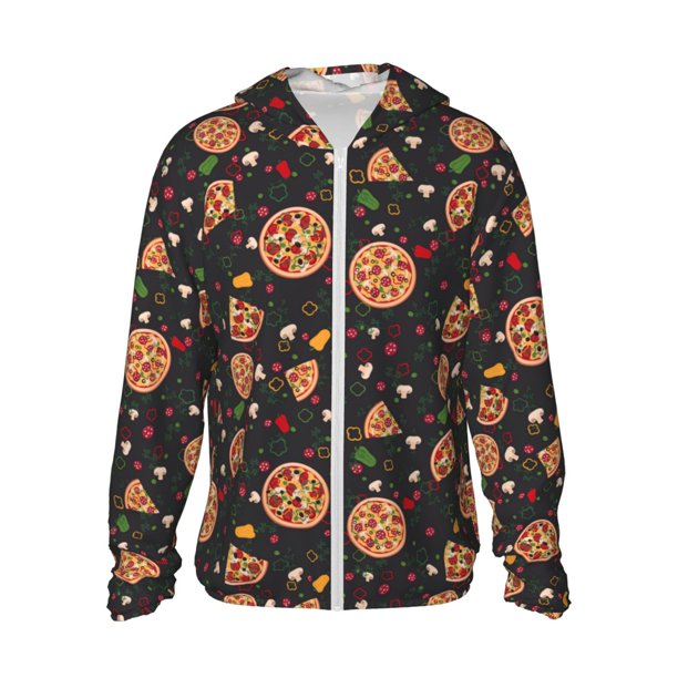 Fotbe Pizzas Mushrooms Chaqueta con Protección Solar UPF 50+ para Hombre y Mujer, Camisa con Capucha y Bolsillos-X-Large