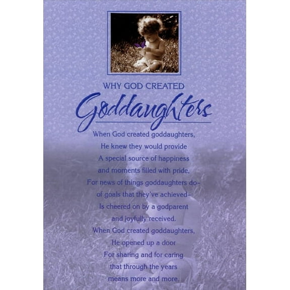 Designer Greetings Child in Die Cut Window with Purple Textured Pattern: Goddaughter Birthday Card