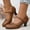 Brown, variant on Women Casual Retro Round-Toe Lace-Up High Heels with Adjustable Strap 6cm Thick Heel Solid Color Mary Jane Style Shoes for Summer Size 36-43 1 Pair