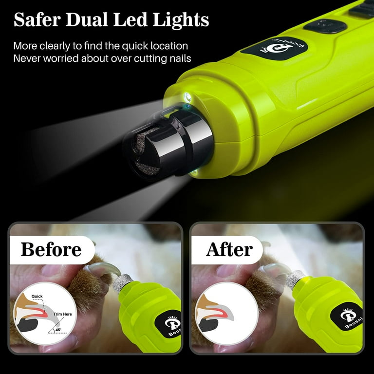 BOUSNIC Dog Nail Grinder with 2 LED Light Super Quiet Pet Nail