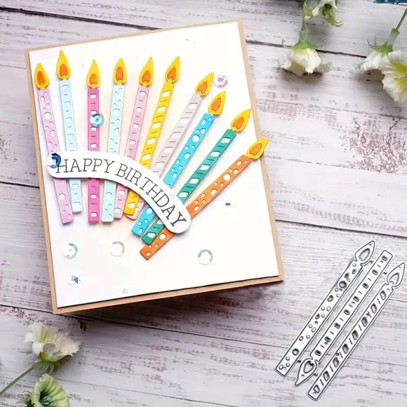 Troqueles de corte de metal TingZVen, 3 piezas, velas de cumpleaños, 8 x 3 cm