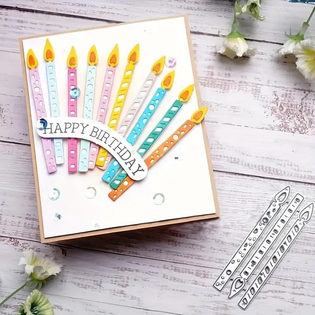 Troqueles de corte de metal TingZVen, 3 piezas, velas de cumpleaños, 8 x 3 cm