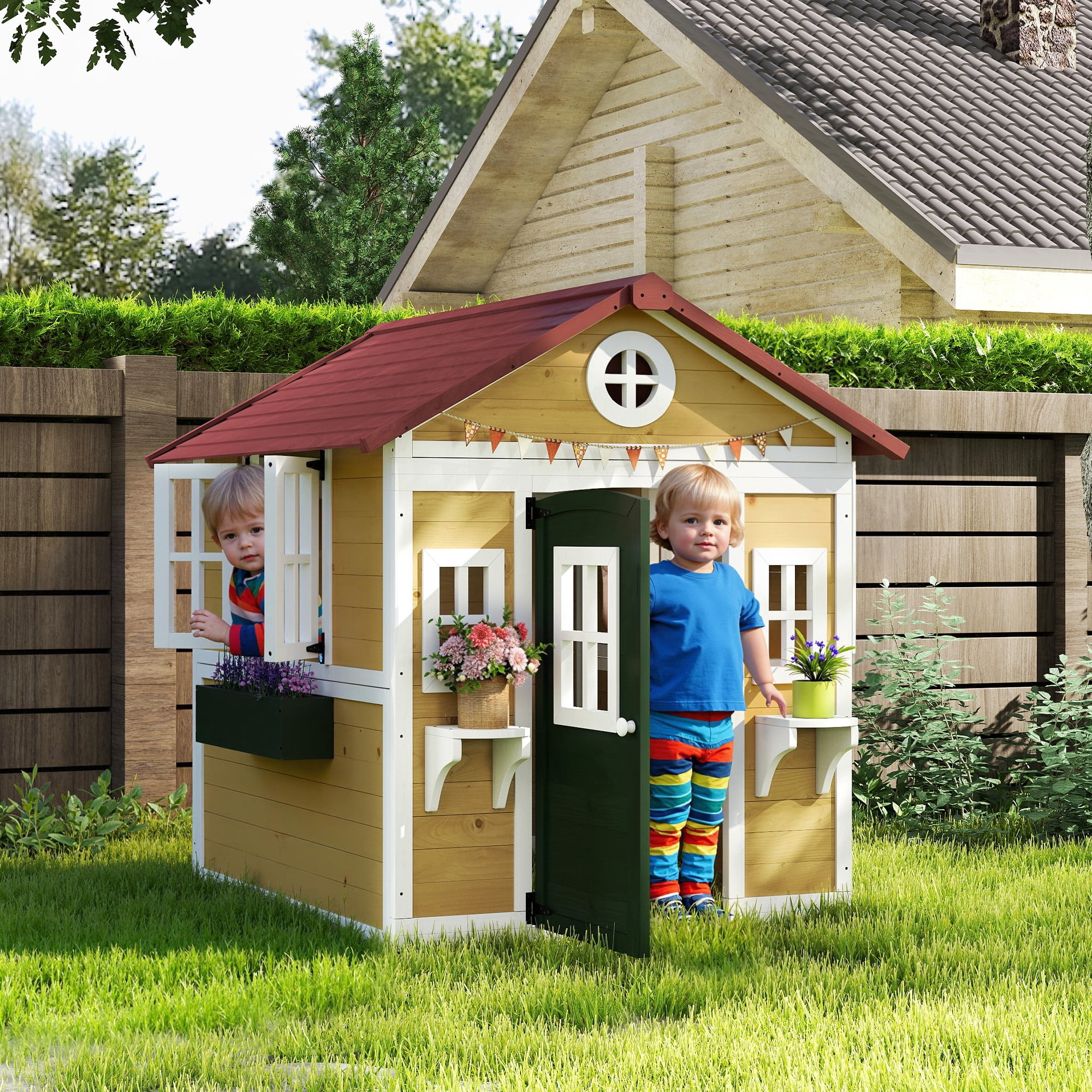 KidKraft Forestview II Wooden Outdoor Playhouse with Ringing