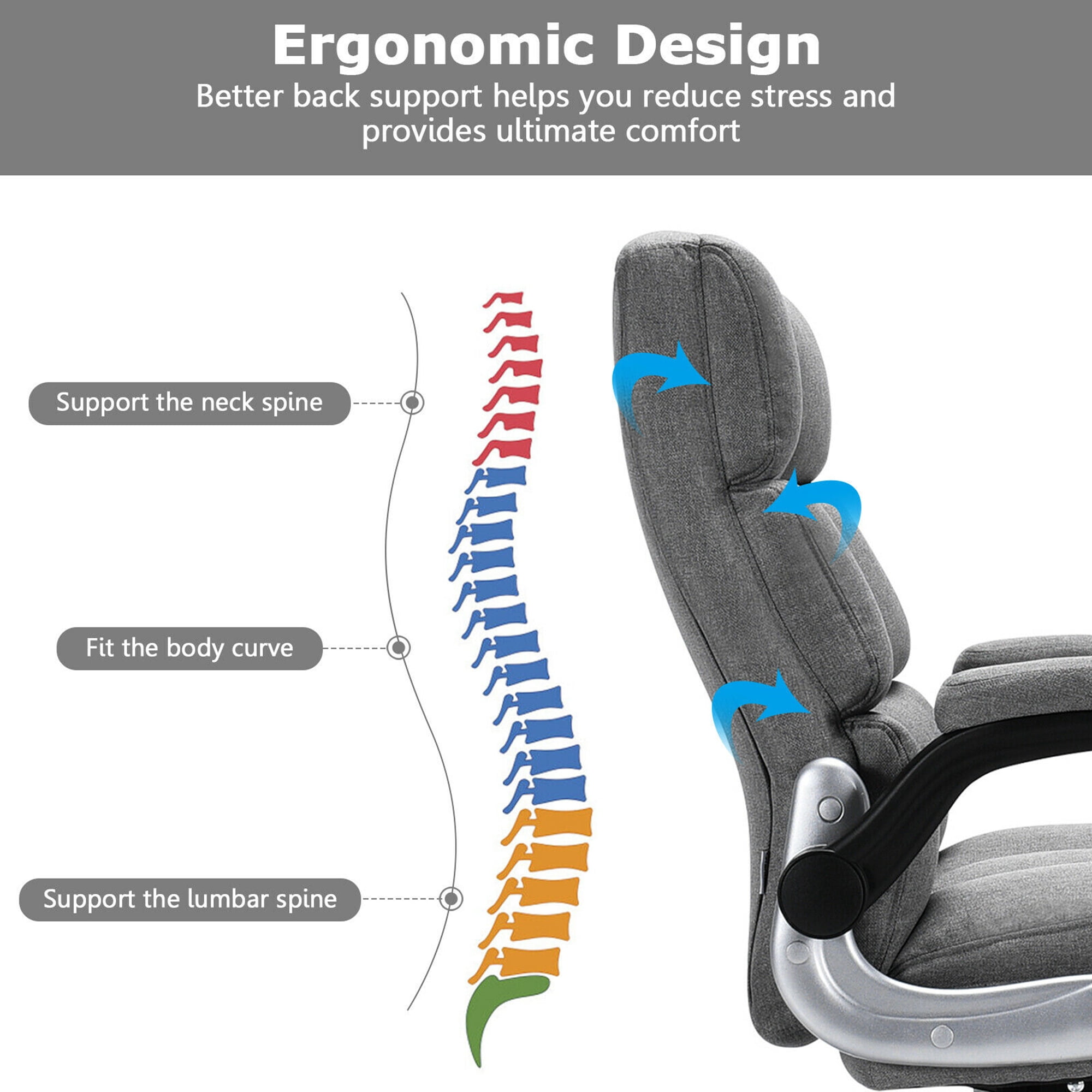 Gymax High Back Big & Tall Office Chair Adjustable Swivel w/Flip-up Arm Grey