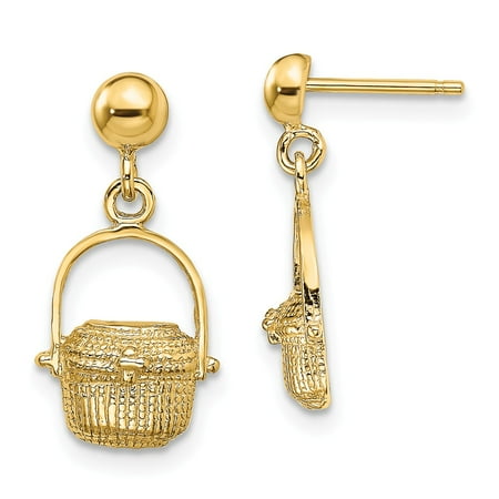 Solid 14k Yellow Gold NANTUCKET BASKET Dangle Earrings (3of3) 2-D - 18mm x 9mm