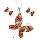 thumbnail image 1 of Juego de aretes y cadena ZVEZDA con dije en forma de mariposa plata mexicana ley .925 naranja, 1 of 5