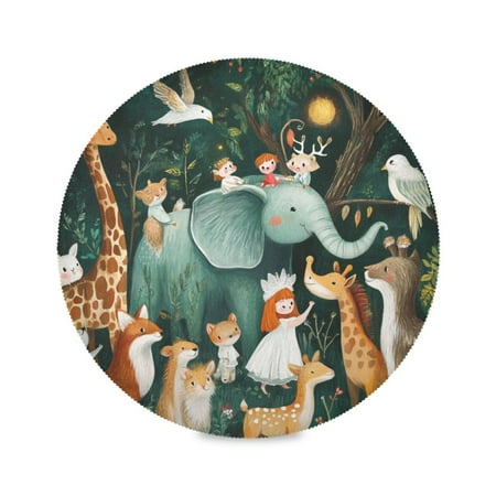 

15.4inch Round Placemats DIY Printing Design Suitable for Kitchen Table Party Decoration A Group Of Happy Animals